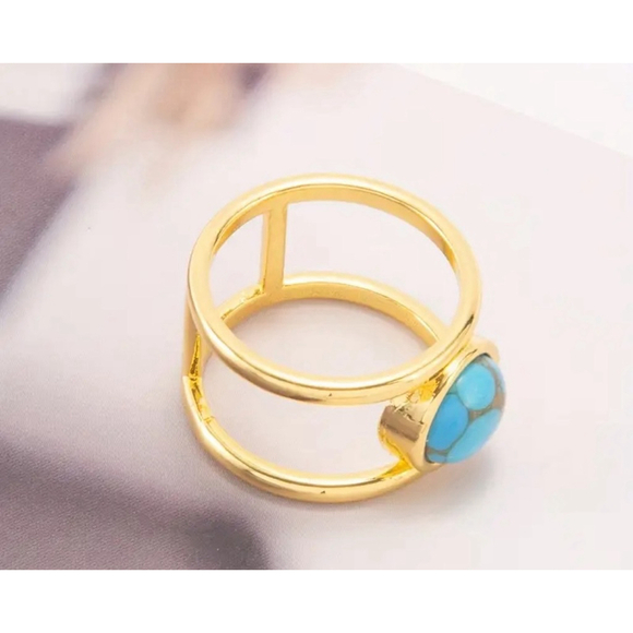 NEW Women’s‎ Turquoise Gold Filled Band, Bar Ring, Jewelry, Gift, Size 8 - Picture 7 of 11